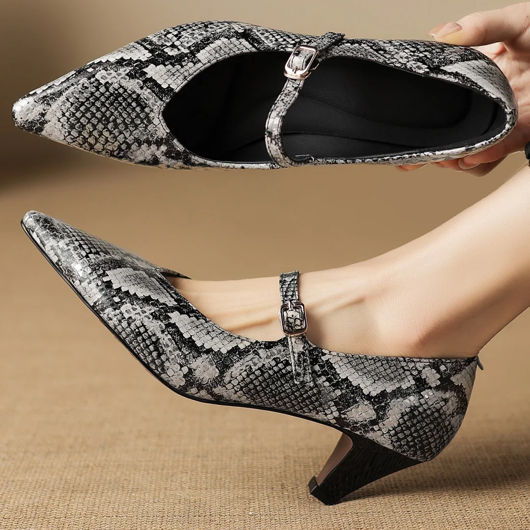 

danxuefei 2026 spring new women's genuine leather pointed toe Mary Jane pumps elegant ladies 5.5cm thin high heel dress shoes