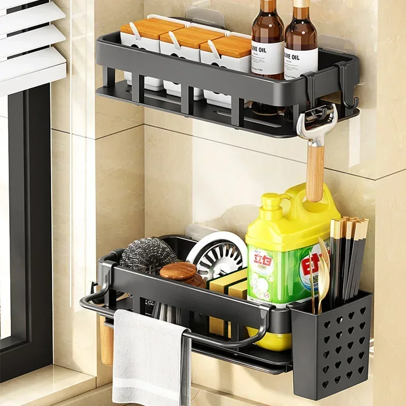 Wall Storage Suspended Kitchen Sink Drainer Sponge Holder Kitchen Soap Rack No Drill Shelf Storage and Kitchen Organization