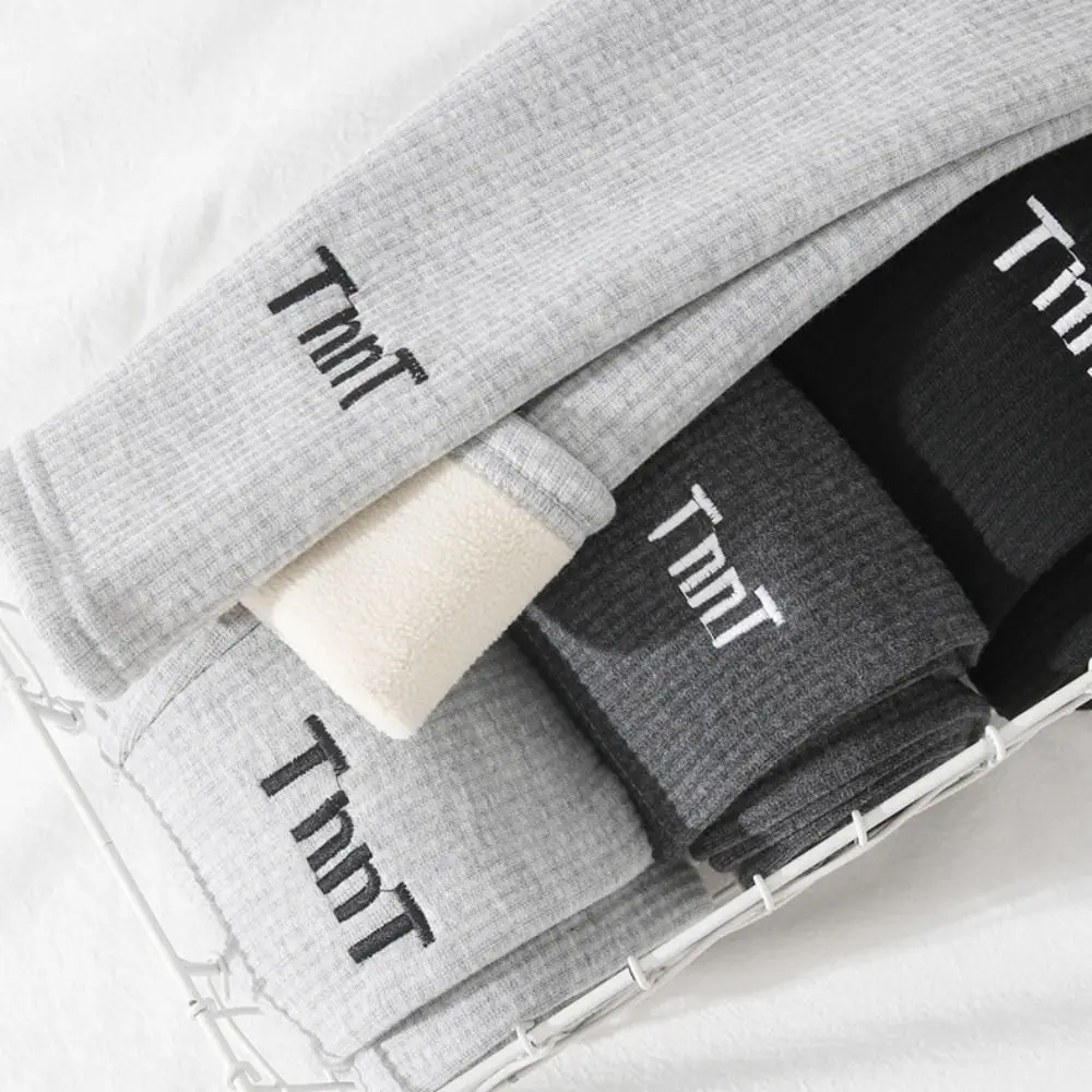 กางเกงเลกกิ้งผู้หญิงมีตัวอักษรฤดูใบไม้ร่วงฤดูหนาวกางเกงขนแกะหนากางเกงเข้ารูปยาวอบอุ่น