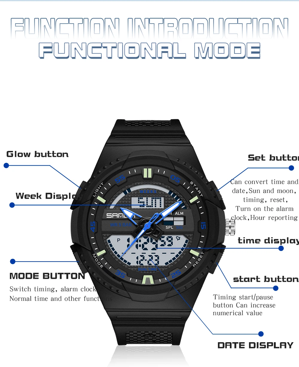 New 2023 Top Men's Watch Fashion Trend Casual SANDA 9030 Men's and Women's Waterproof Dual Display Alarm Clock Wristwatch