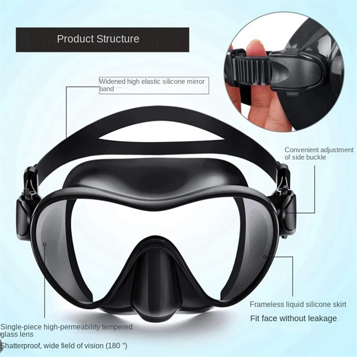 180° Viewing Angle Adult and Child Anti-Fog and Anti-Leakage Diving Goggles Adjustable Diving Goggles