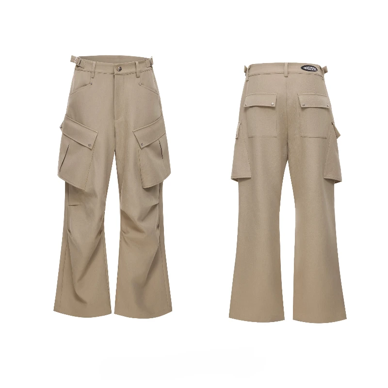 Men's 2025 Autumn New Fashion Cotton 2pcs Male Tooling Short Jackets Multi-Pocket Cargo Pants Sets Solid Color Two-piece Sets