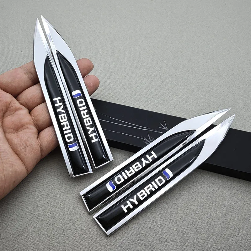 2pcs 3D Metal Blade HYBRID Logo Emblem Badge Sticker Side Doors Fender Decal For Compatible With All hybrid Versions Of Car