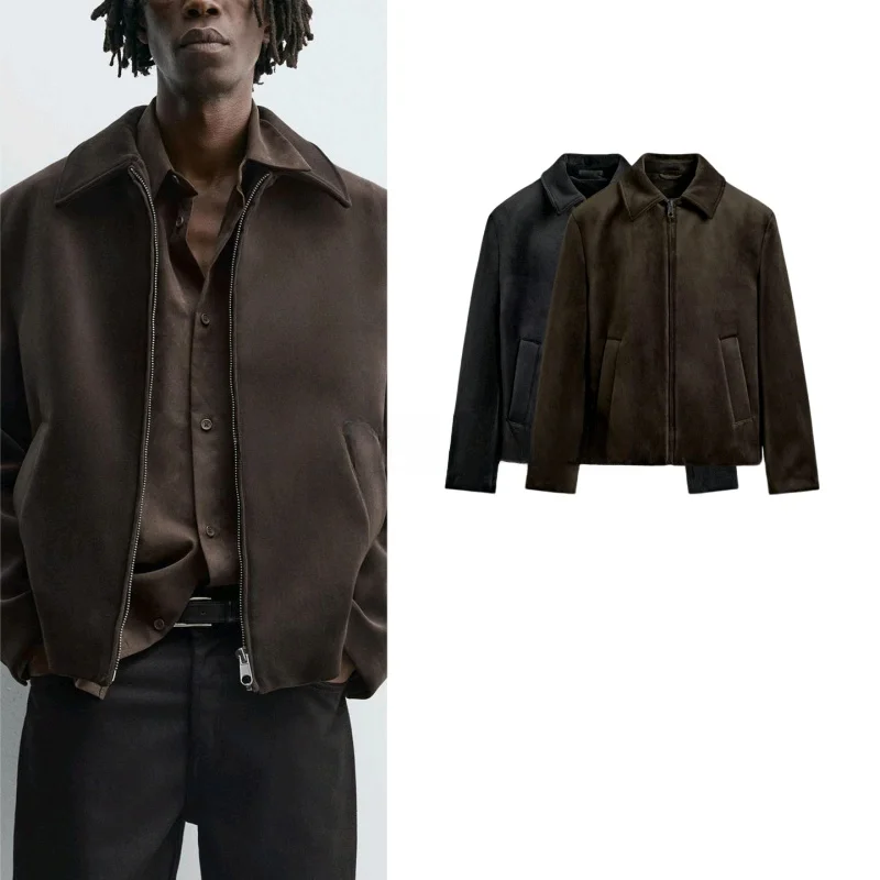 

Модное повседневное бархатное мужское пальто с прямыми штанинами «ласточкин хвост», осень 2024, новинка, однотонное пальто на молнии с подставкой, на молнии...