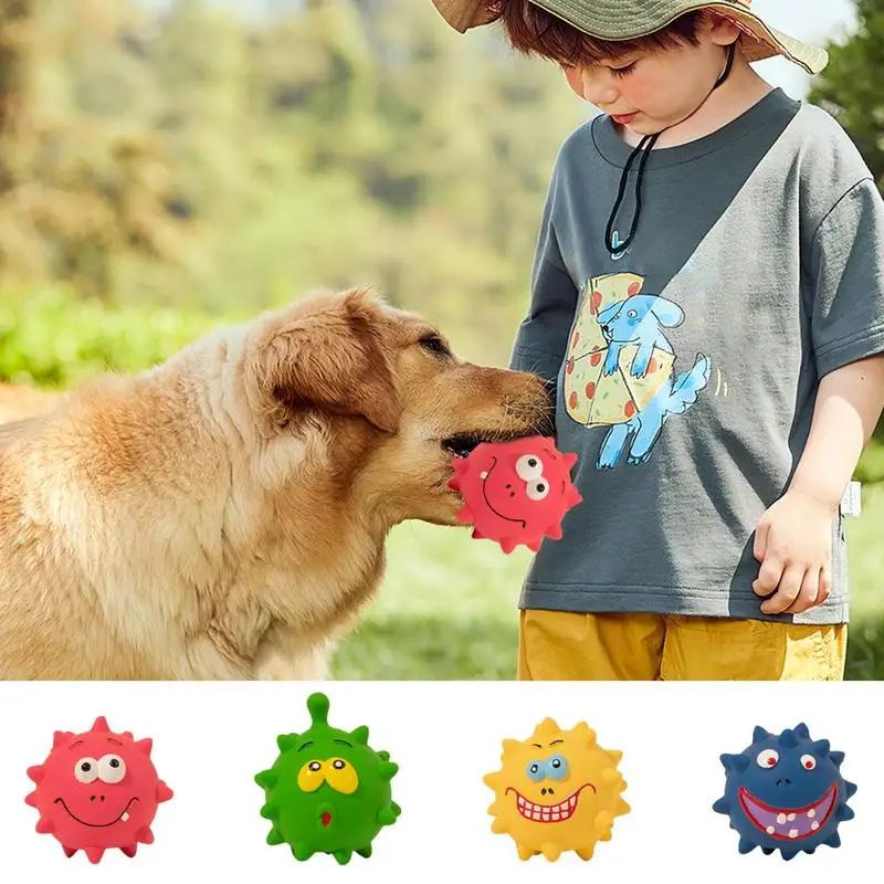 Squeaky Balls For Dogs Smile Face Latex Dog Teething Toys Fetch Play Balls For Medium Large & Small Dogs Interactive Dog Toys