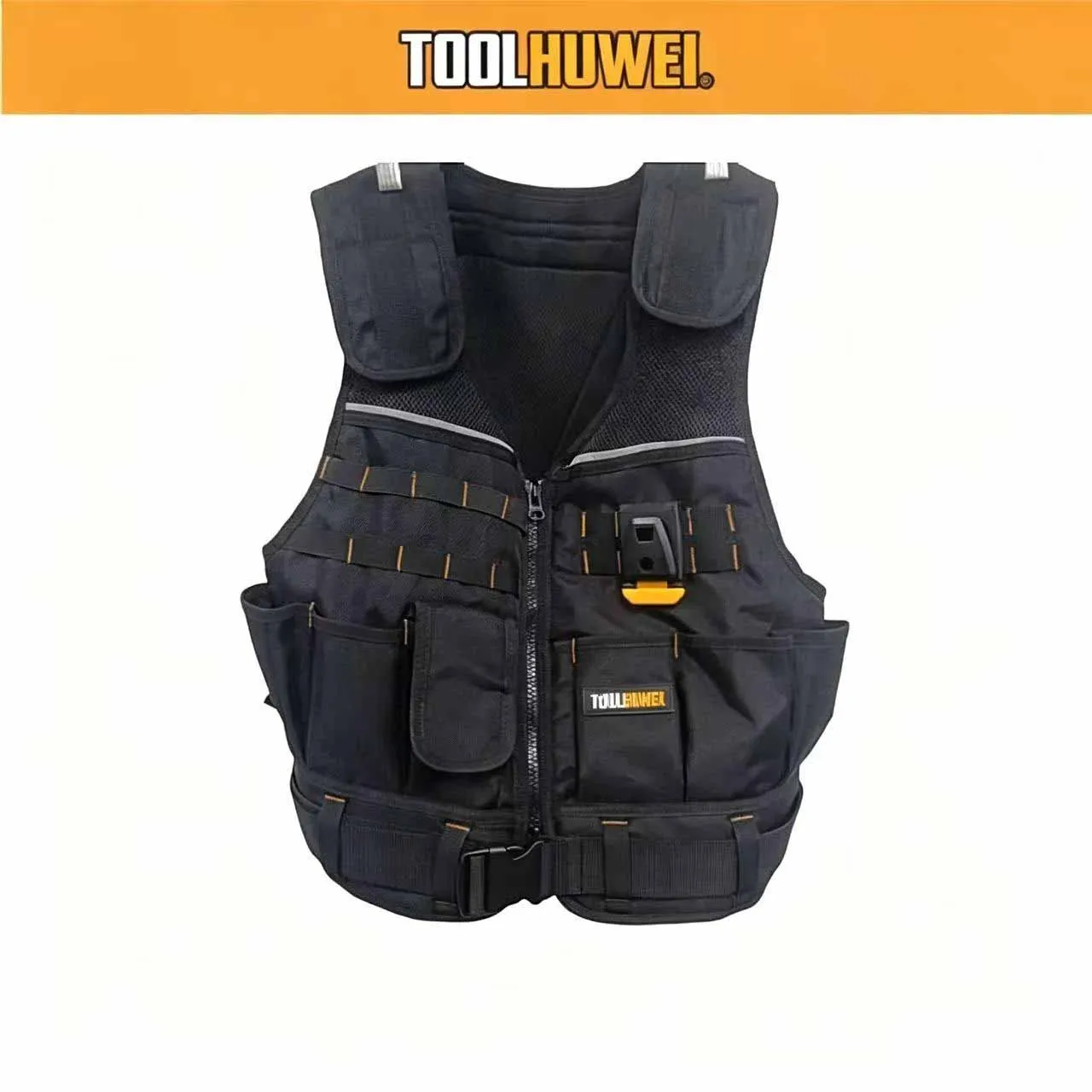 TOOLHUWEI Work Tool Vest Workwear Safety Vest Multi-pockets Waistcoat Zip Heavy Construction Duty Tool Vest Electricians