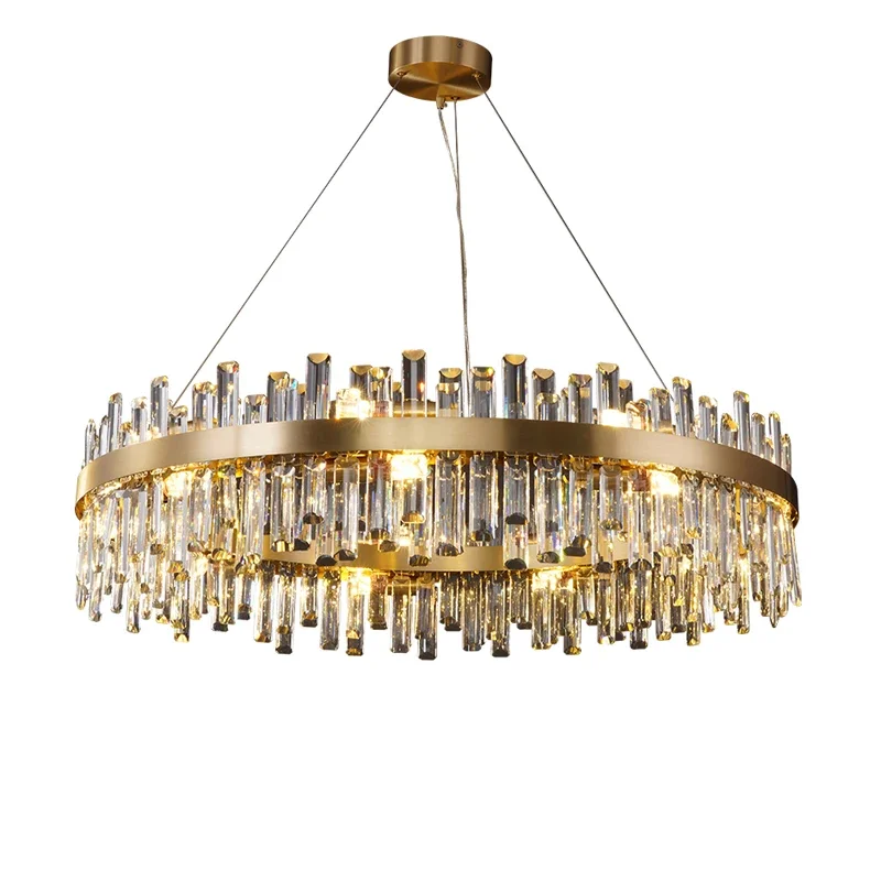 

LED Postmodern Golden Chrome Silver Round Oval Crystal Chandelier Lighting Suspension Luminaire Lampen For Dinning Room