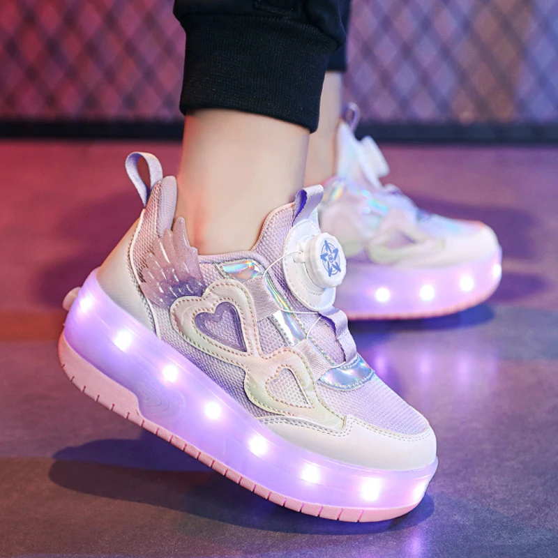 Roller Skate Shoes For  Girls Fashion Casual Sport Sneakers Kids Toys Games Outdoor 2 Wheels Light Up Boots Child Footwear