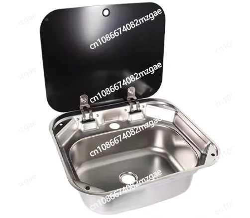 Household RV Sink with Cover Kitchen Wash Basin Vegetable Basin Folding Clamshell Single Slot Stainless Steel Square Sink
