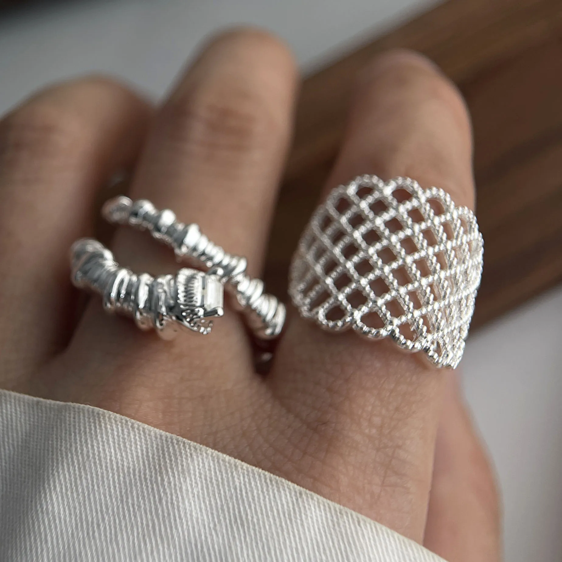 925 Sterling Silver Rings for Women Couple Minimalist Handmade Web Hollow Ring Fine Jewelry Gift Prevent Allergy