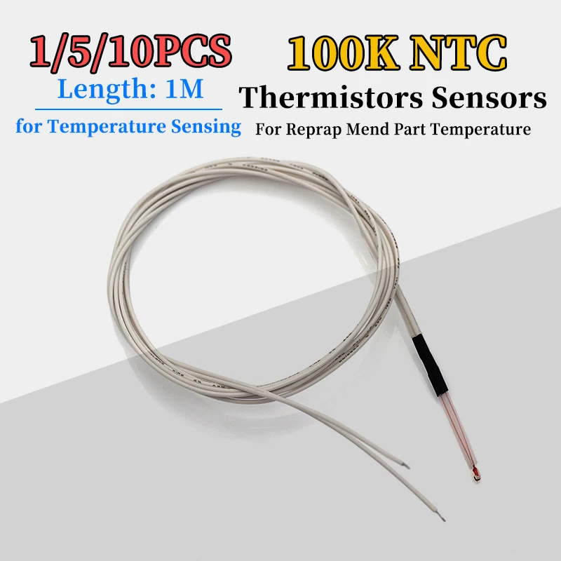 1-10Pcs 100K Ohm NTC 3950K Thermistors Sensors 1M 3D Printers Parts For Reprap Mend Part Temperature