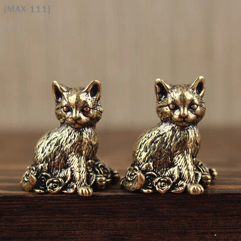 【F2-MAX111】Messing-Rosenkatzen-Statue als Teetier – Niedliche Schreibtisch-Deko-Skulptur für Büro und Zuhause, Valentinstagsgeschenk für Frauen und Katzenliebhaber