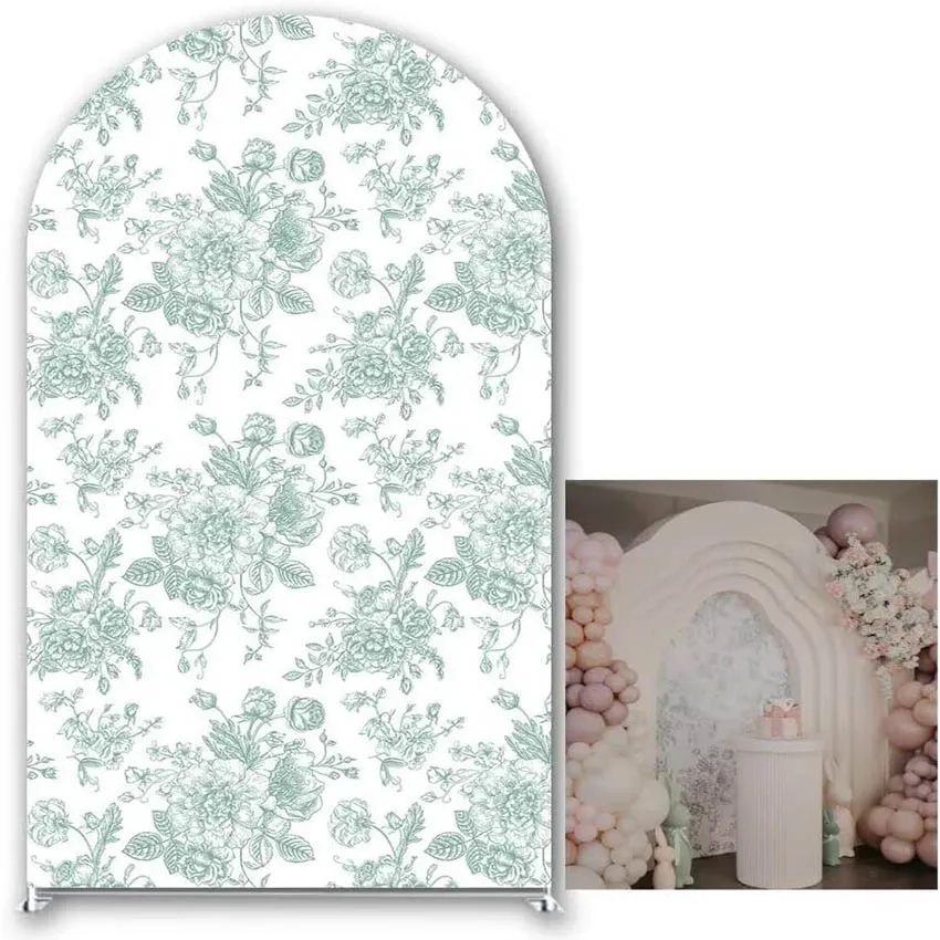 

Mehofond Custom 2-Sided Green Floral Pattern Kids Birthday Wedding Bridal Shower Covers Chiara Arch Background Decor Backdrop