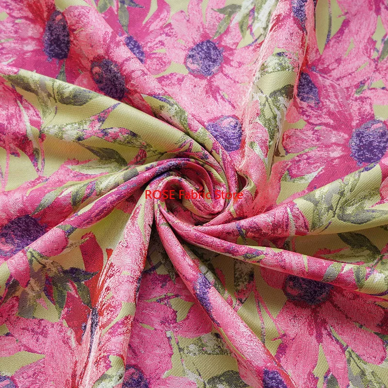 1 meter Island Style Large Flower Yarn Dyed Jacquard Fabric Soft Refreshing Women's Strap Dress Diy Sewing Fabric