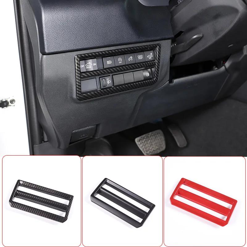 For Toyota Tundra Sequoia 2020 2023ABS Carbon Fiber/Red Car Headlight Switch Button Decorative Frame Sticker Car Accessories