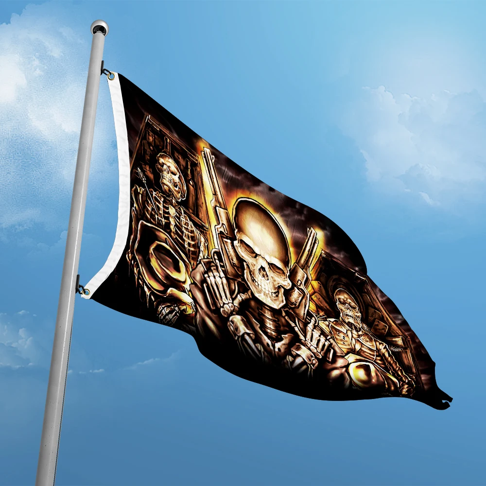 The Evil Double Guns Skull Arrow With Heart Flag Motorcycle Biker 3ft x 5ft Polyester Banner Flying 150* 90cm Custom Outdoor