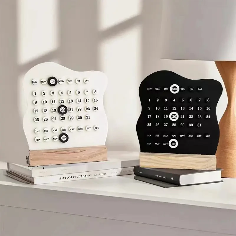 

1Pcs Wood Perpetual Calendar Montessori Calendar Cute Desk Calendar Adjustable Week Month Date Display Calendar Home Office Desk