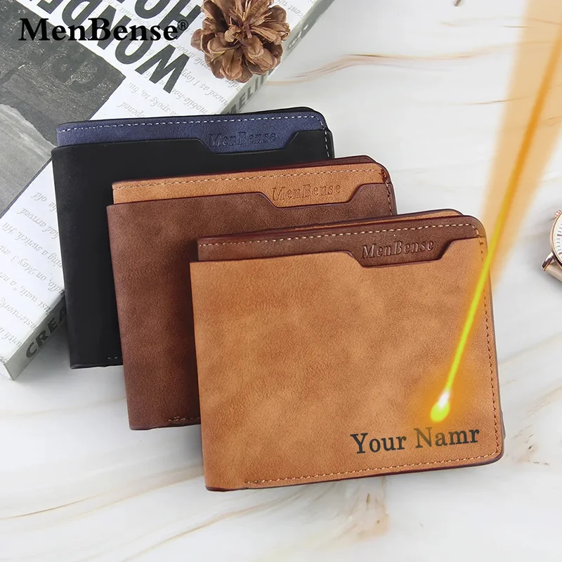 

2025 New Short Luxury Men Wallets Slim Card Holder Brand Male Wallet Name Engraved High Quality PU Leather Small Men's Purses