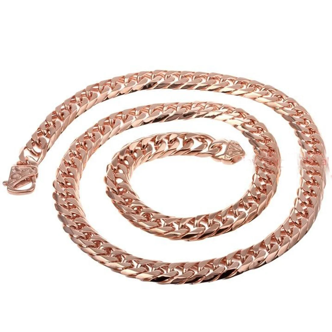 New Fashion 7-40inch Custom Size 13/16mm Wide Stainless Steel Rose-Gold Color Charming Men Curb Cuban Chain Necklace or Bracelet