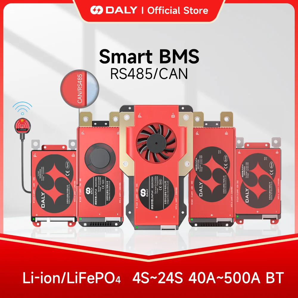 Daly BMS Smart BMS LiFePo4 4S 12V BMS 8S 24S 72V 48V 16S 40A 60A 100A 150A 200A 250A 300A 3.7V Li-Ion BMS 7S 13S 14S 3.2V BMS