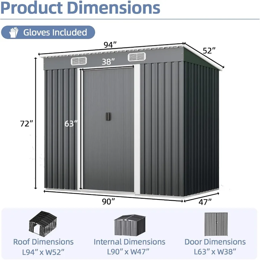 Metal Outdoor Storage Shed With Sliding Door, Grey, Weather-Resistant And Space-Saving Design