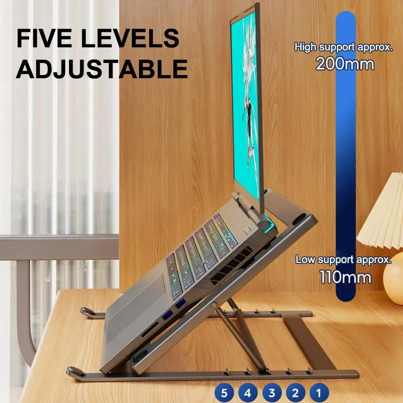 Foldable Iron Laptop Stand Multi Angle Adjustment Anti Slip Pads For Home Office Daily Use