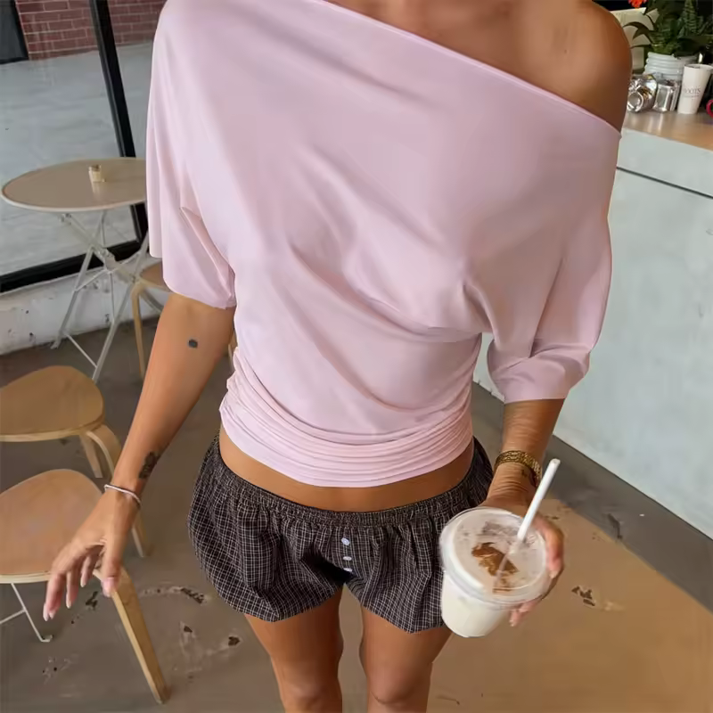 Talenza Summer One Shoulder Tops Fashion Slim Shrink Short Sleeve T-Shirts Sexy Party Y2k Streetwear Solid Pullover Tops Women - Image 12