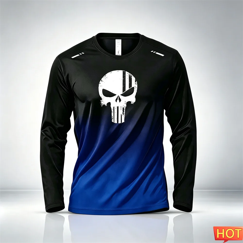 Autumn Men's Fitness Gradient T-shirt Anime Men's Long Sleeve T-shirt Elastic Training Sports T-shirt Mens Home Exercise T-shirt