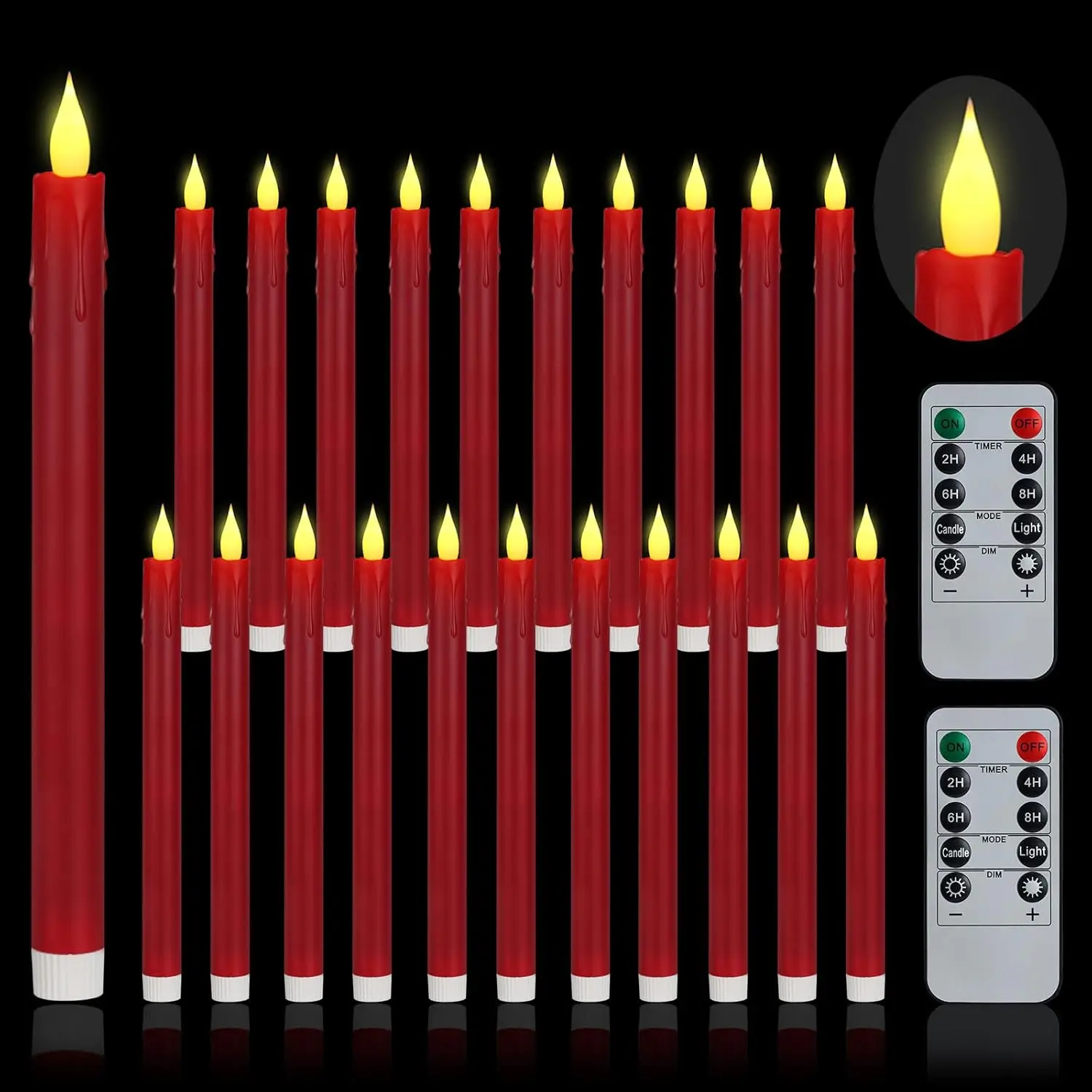 

Flameless LED Taper Candles Flickering Realistic Battery Powered w Remote Long Candles Wedding Party Dinner Decor Set