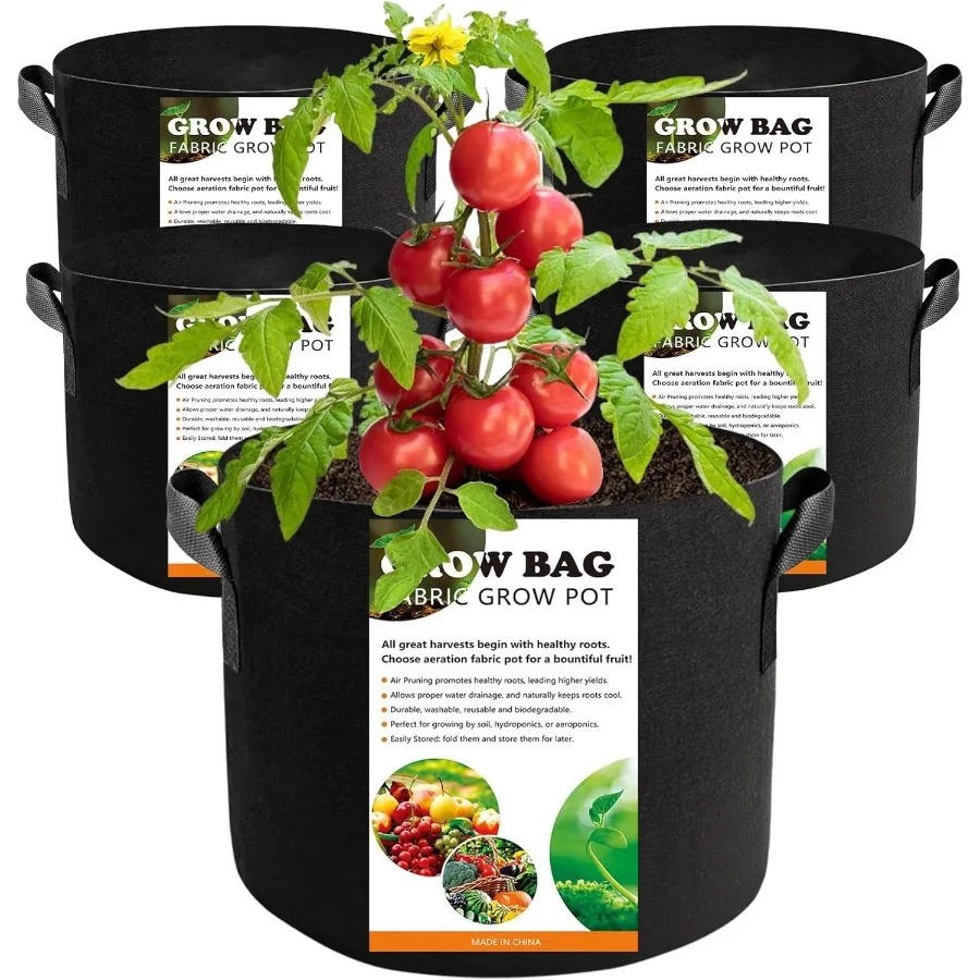 

5 упаковок, 3-галонные тканевые мешки для выращивания, сверхмощные 300 г, утолщенные садовые горшки из нетканого материала с аэрацией и ручками, сумка для посадки для T