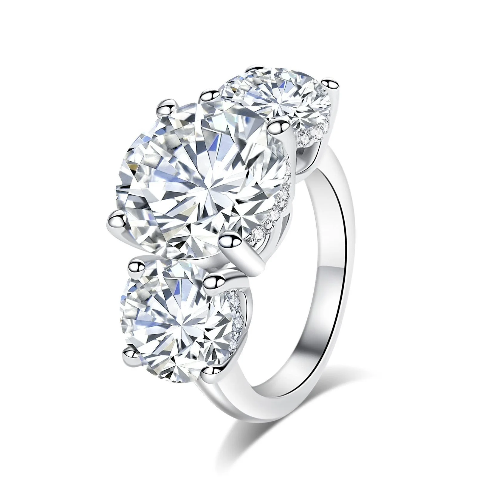 

Carnica 12.5mm 6CT 3 Stone Real Moissanite Ring for Women 100% S925 Sterling Silver Sparkling Wedding Band Jewelry GRA D Color