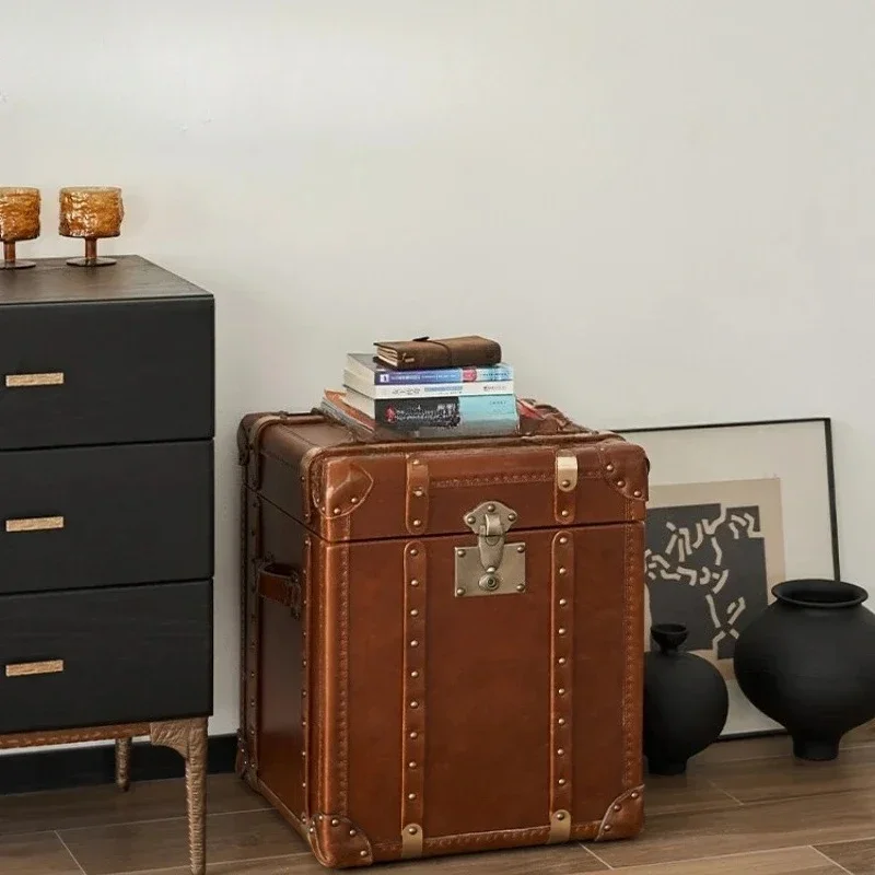 First layer cowhide medieval American retro bedside locker