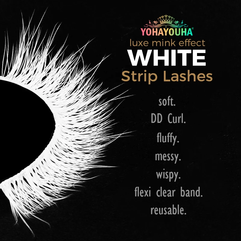 

YOHAYOUHA 7 Pairs DD Curl Volume White Color Wool False Eyelashes Invisible Clear Band Cat Eye Whispy Soft Fluffly korean Lashes