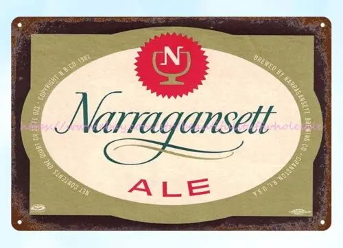 1930s Narragansett Ale Narragansett Brewing Co Cranston, RI metal tin sign