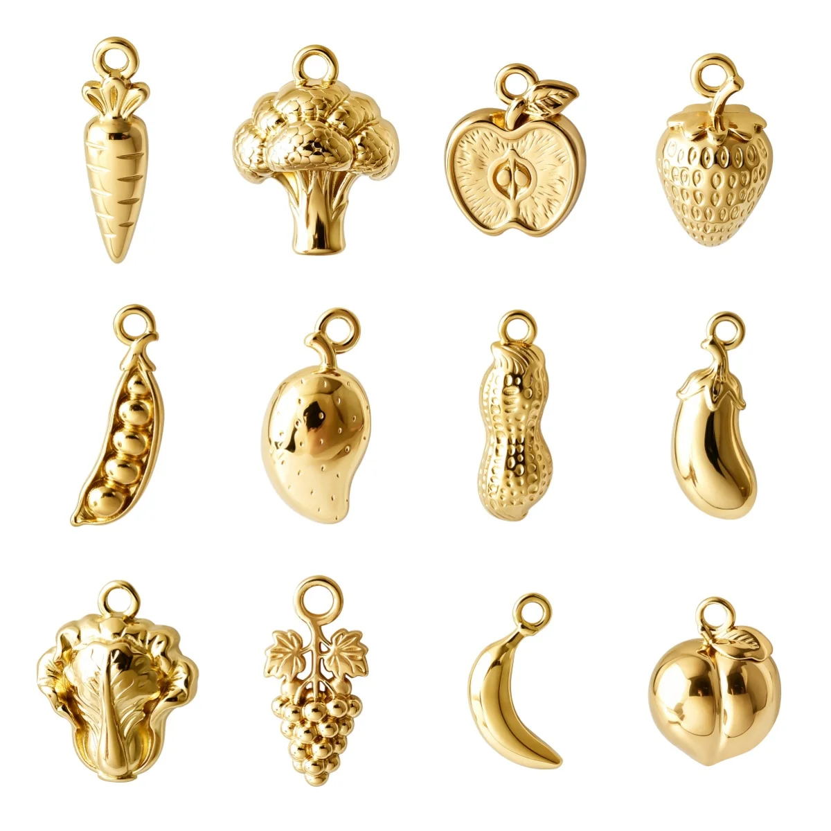 7Pcs Fruit Strawberries Banana Mango Vegetable Corn Pendant For Women Gold Color Stainless Steel DIY Making Jewelry Accessories