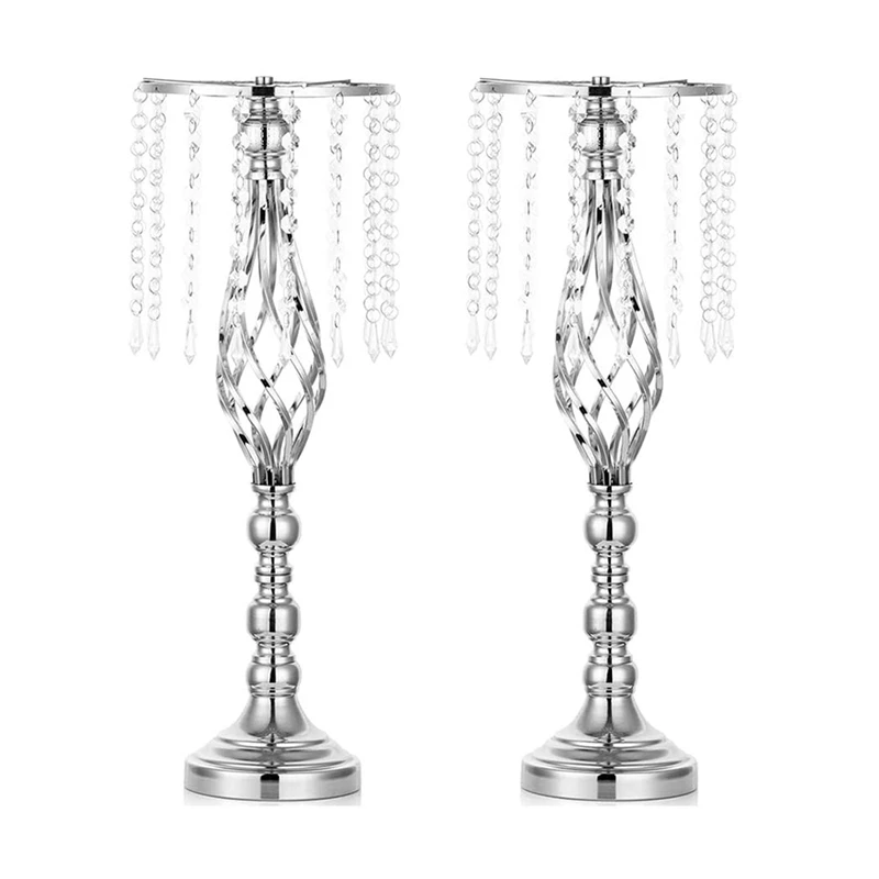 

2 Pcs Crystal Flower Stand Wedding Centerpieces For Tables, Tabletop Metal Flower Vase For Wedding Party Dinner Event