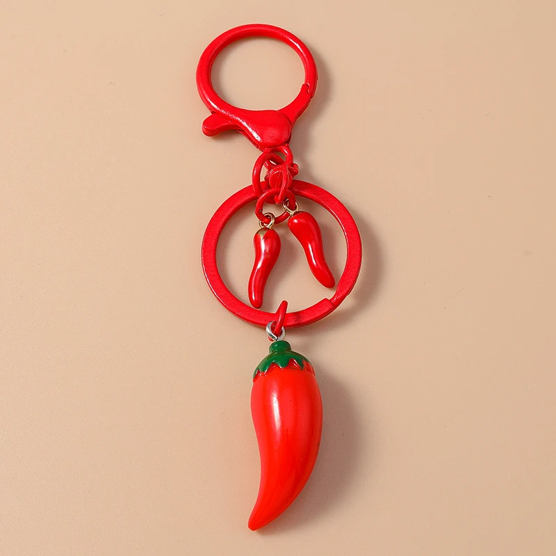 Cute Resin Simulation Fruit Cherry Keychain Chilli Key Ring Pendants for Women Girls Handbag Accessories DIY  Jewelry Gift