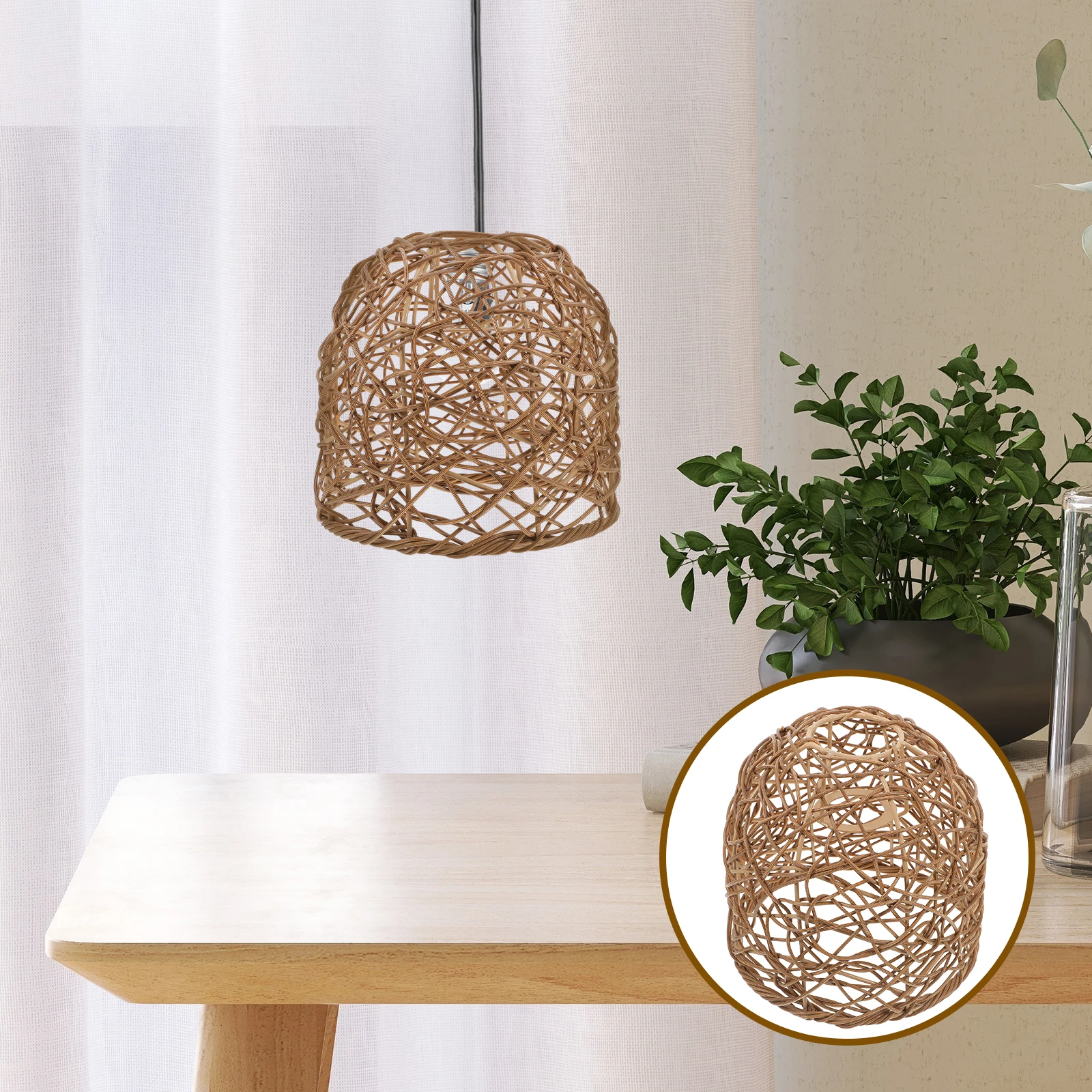 

1pc Imitation Rattan Pendant Lampshade Woven Plastic Light Shade Hanging Replacement Farmhouse Kitchen Lighting Boho Rattan