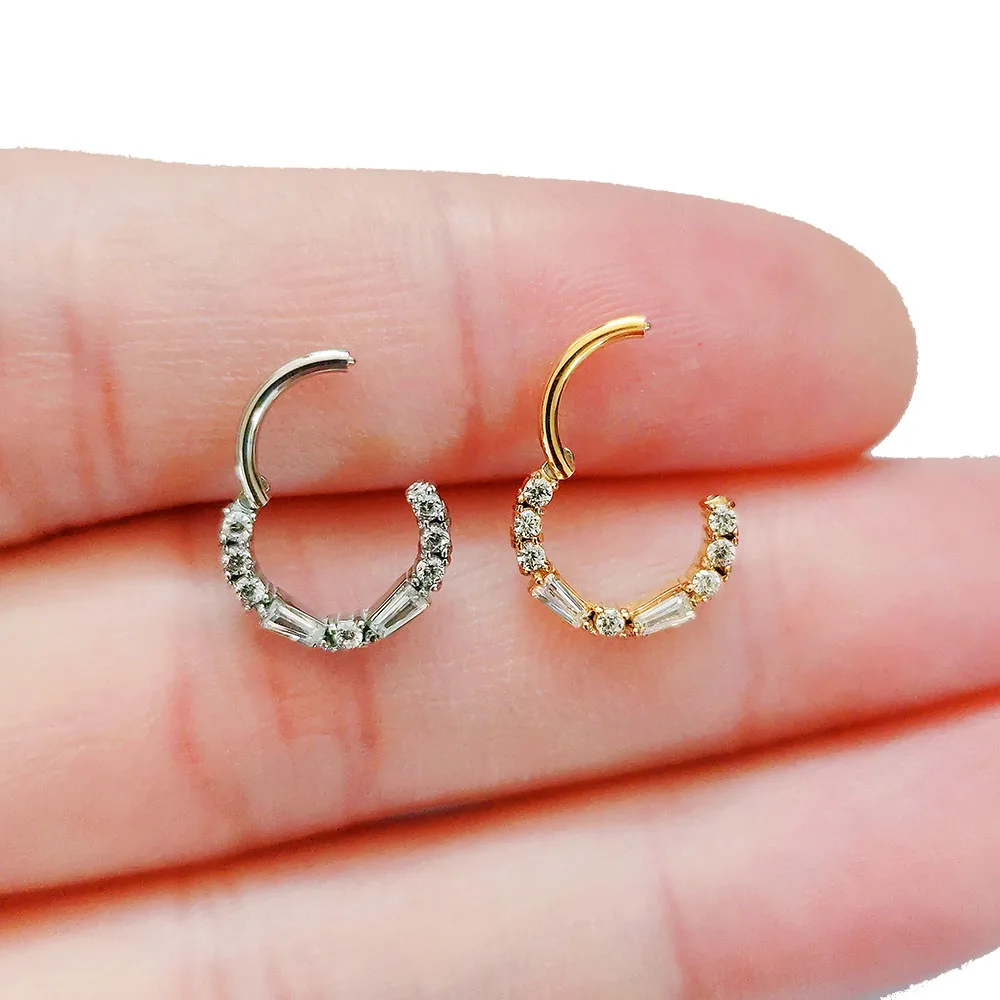 316L Surgical Steel 16G Ladder CZ Septum Piercing Daith Conch Hoop Earring Shiny Clicker Segment Ring Body Jewelry