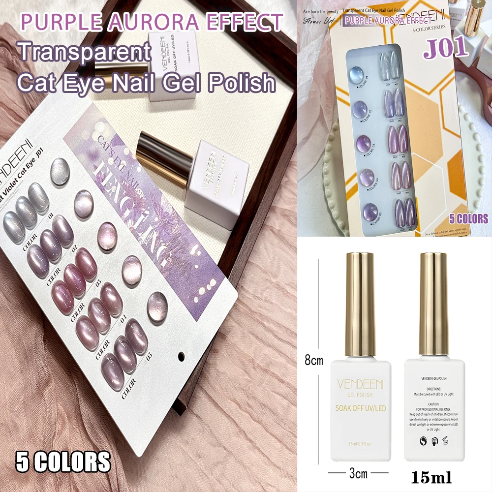 Vendeeni 5 kleuren/set mauve roze glitter Cat Eye gel nagellak UV LED ijs transparante manicure nagellak met kleurenkaart