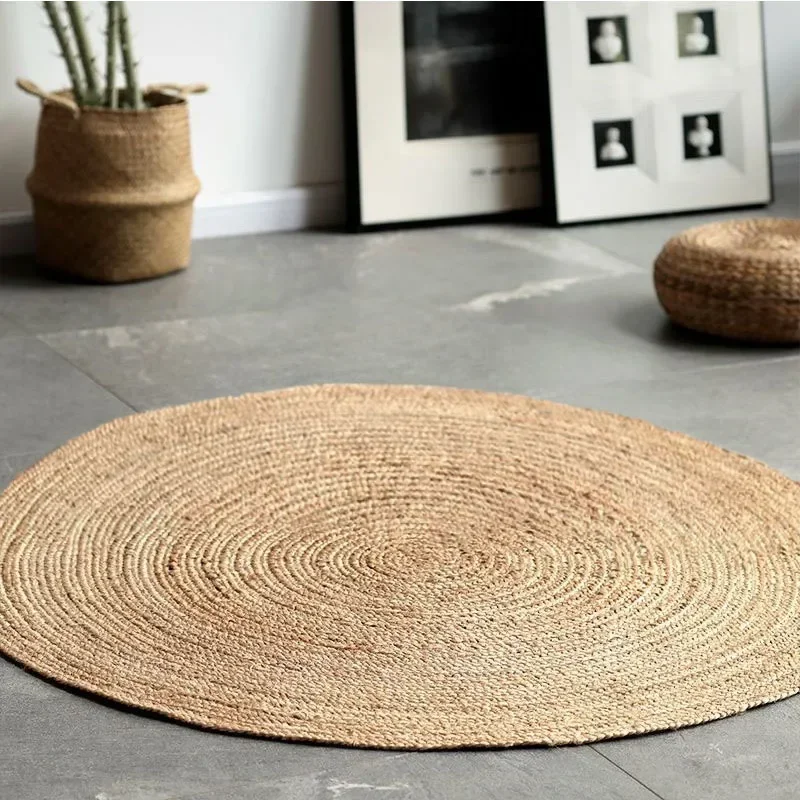 Rugs Carpets for Home Living Room Bedroom Jute Round Rug Natural Plants Rug Reversible Braided Modern Rustic Look Mats