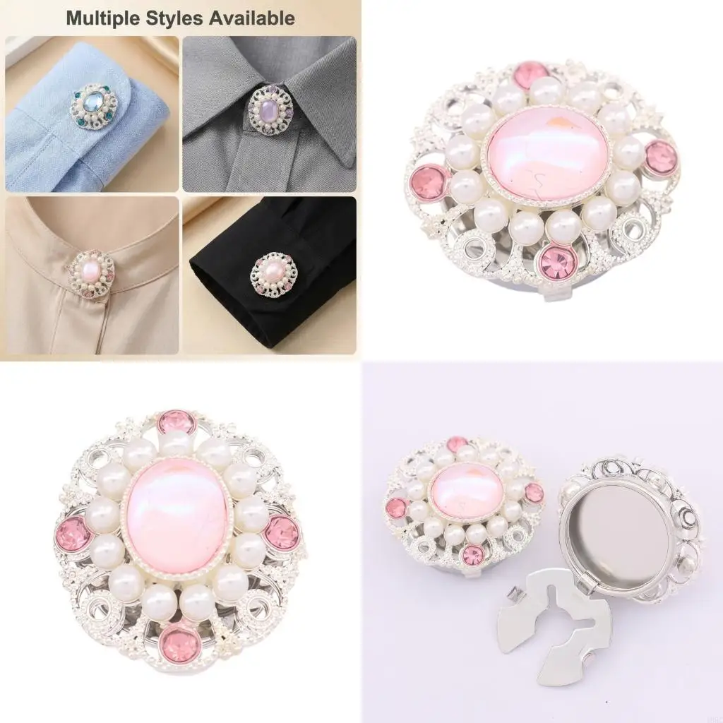 195C Elegant Blue Pink Rhinestones Dress Cufflinks With Quick Closure