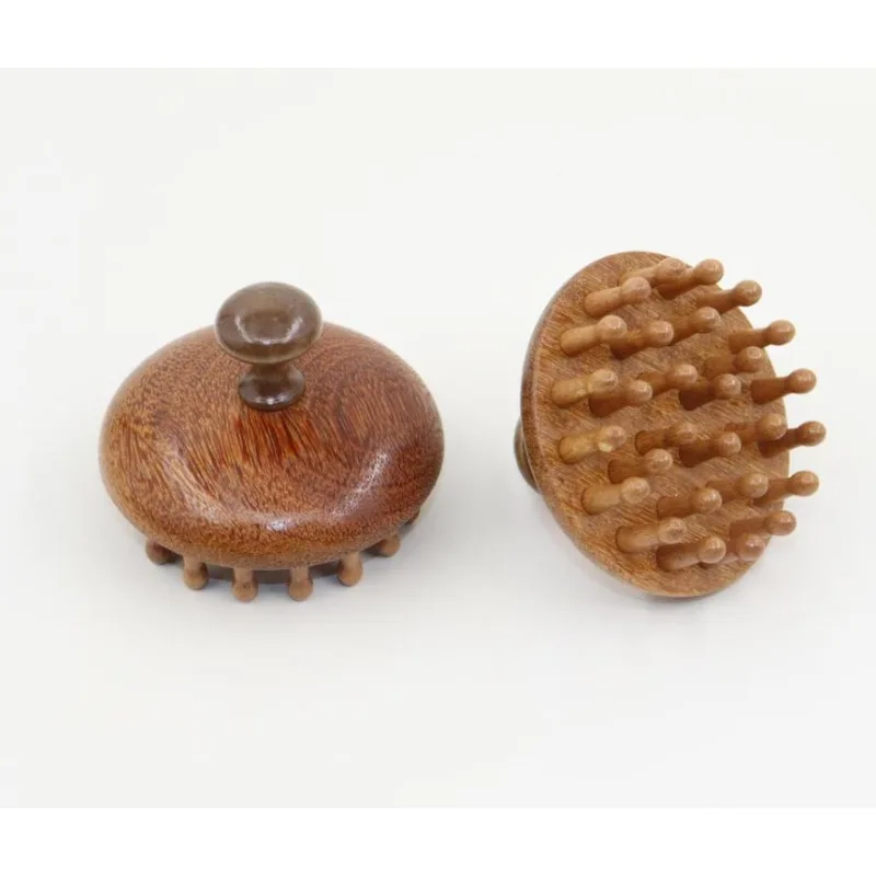 Sandalwood Massage Comb with Finger Ring Wooden Head Meridian Comb Scalp Massager Anti-Static Full Body Guasha Tool