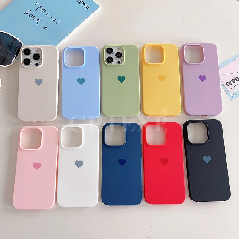 Matte Candy Color Love Heart Silicone TPU Soft Case For Iphone 15 14 13 12 11 Pro Xs Max 8 7 Plus X Xr Solid Color Frosted Shell