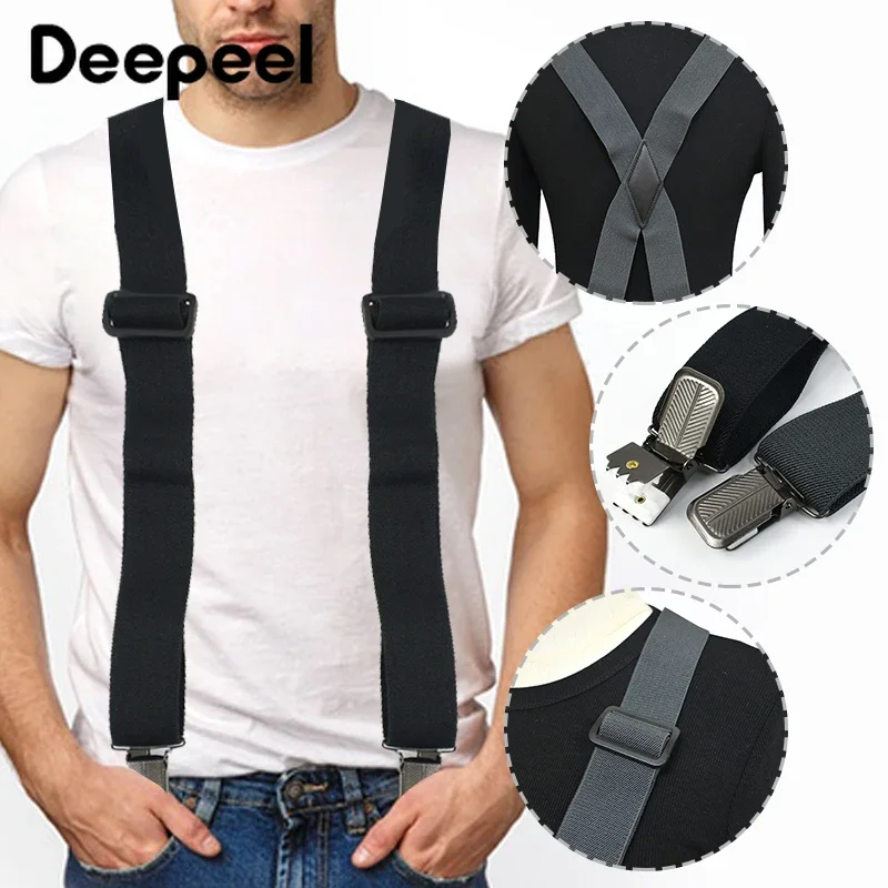 1Pc Deepeel 3.5*120cm Suspenders Men Adult 4 Clip X-shaped Elastic Strap Pants Belt Male Jockstrap Wide Work Braces for Men's