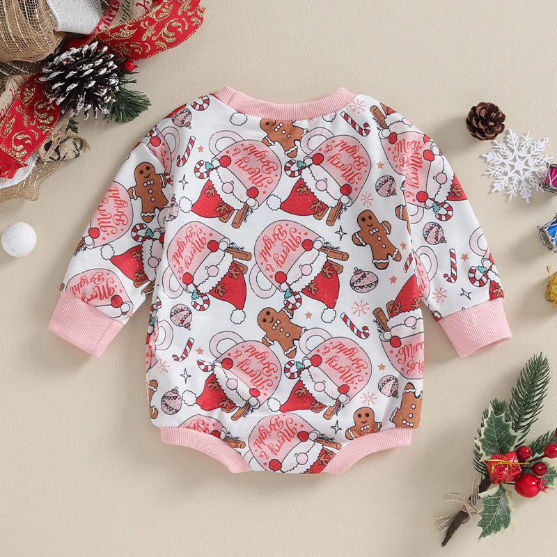 

Baby Christmas Romper, Long Sleeve Crew Neck Santa Claus Print Fall Bodysuit Clothes for Girls Boys