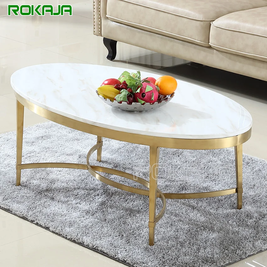 Marble Top Stainless Steel Oval Coffee Table High Quality Tea Table For Living Room Furniture