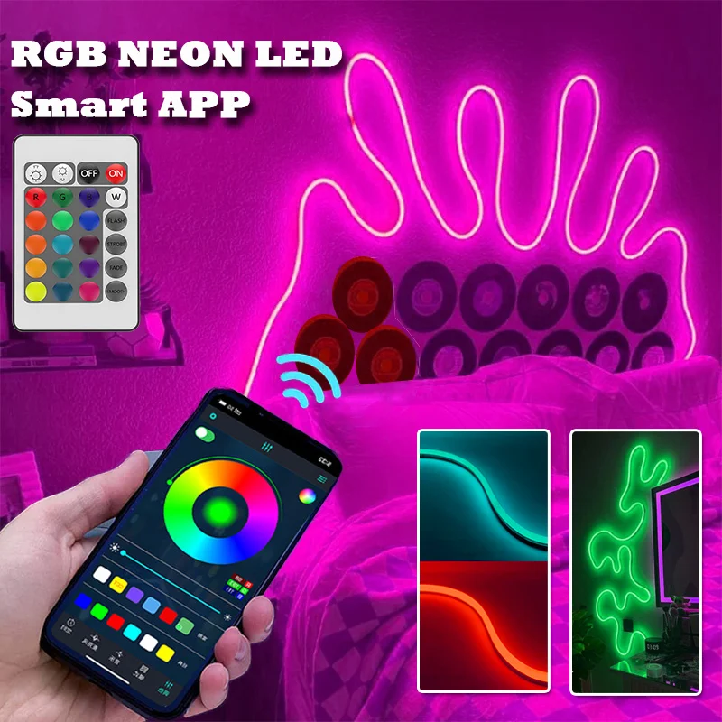 

Smart RGB Led Neon Rope Lights, 5V Flexible RGB Neon Lights Control with App/Remote, Flexible Led Rope Lights for Bedroom