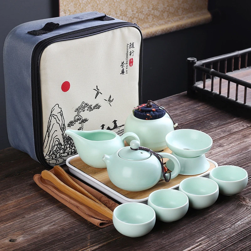 Imagem -03 - Portátil Cerâmica Teaware Conjunto com Bolsa Teaconjunto Chinês Bule Travel Gaiwan Copos de Cerimônia do Chá