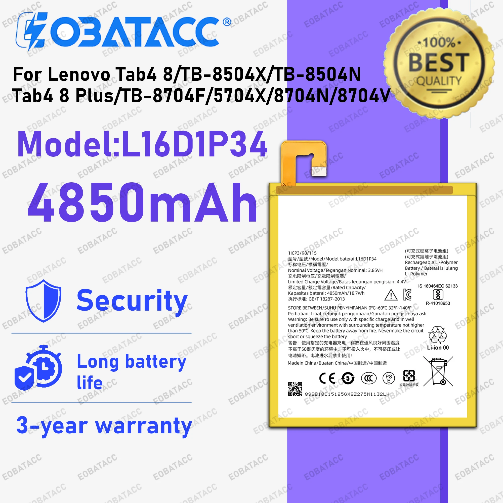 

100% New Zero Cycle Battery L16D1P34 For lenovo Tab 4 8/TB-8504X/Tab 4 8 Plus/Tab E10 10/TB-X104F Battery + Free Tools